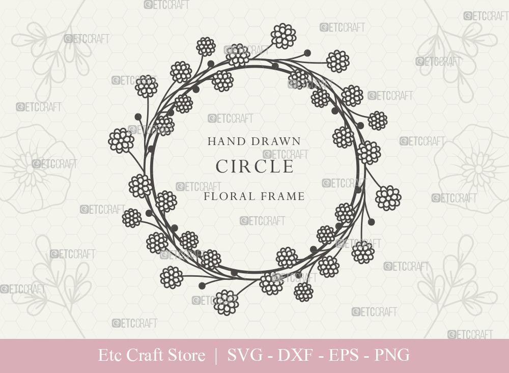 Download Hand Drawn Circle Floral Frame Svg Cut Files Flower Wreath Svg Wedding Monogram Svg Circle Frame Floral Text Logo Frame Cff0012 So Fontsy