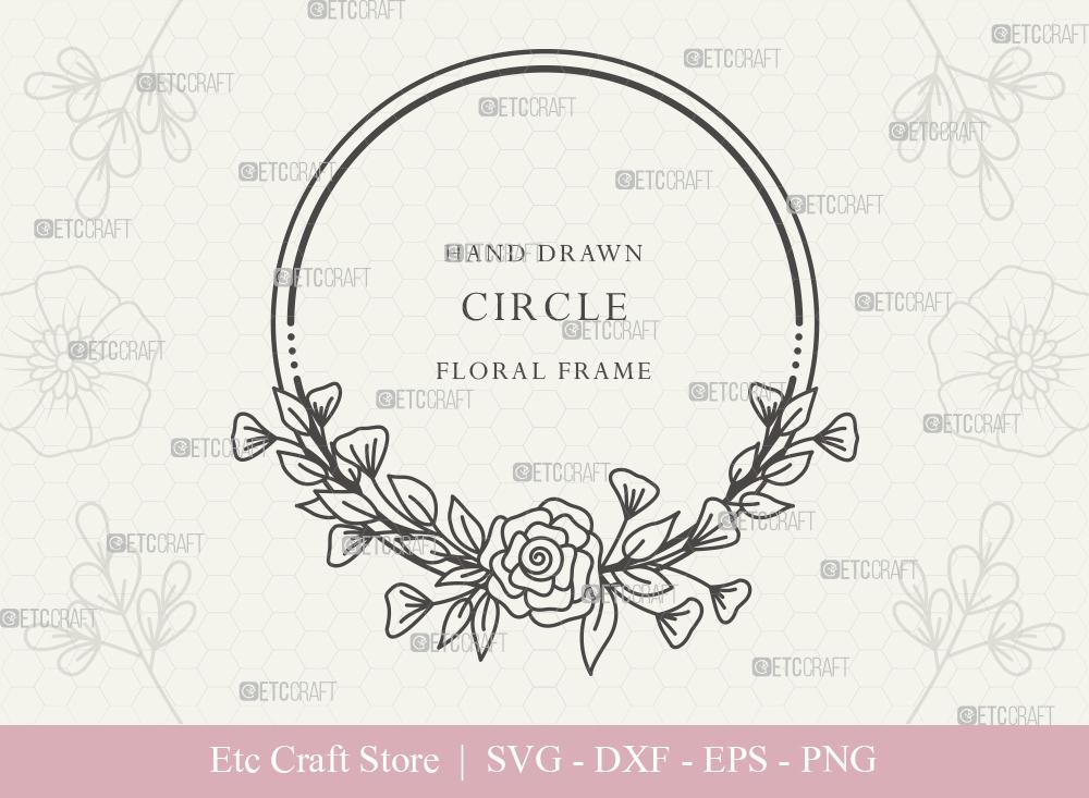 Download Hand Drawn Circle Floral Frame Svg Cut Files Flower Wreath Svg Wedding Monogram Svg Circle Frame Floral Text Logo Frame Cff0014 So Fontsy