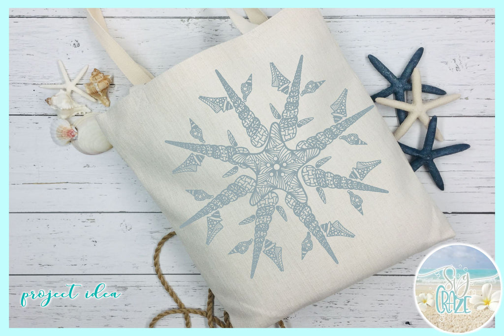 Download Hand Drawn Seashell Snowflake Mandala Zentangle SVG Dxf ...
