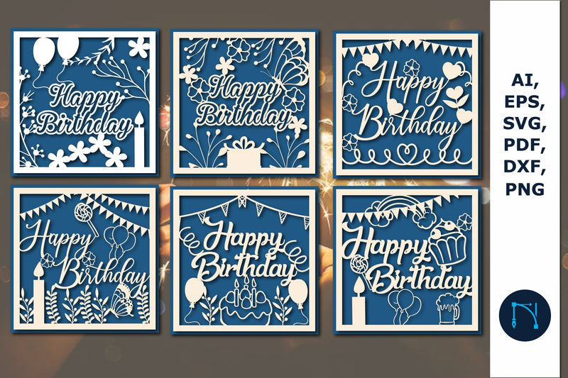 Happy Birthday Greeting Card bundle SVG - So Fontsy