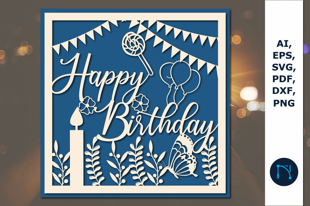 Happy Birthday Greeting Card Paper SVG - So Fontsy