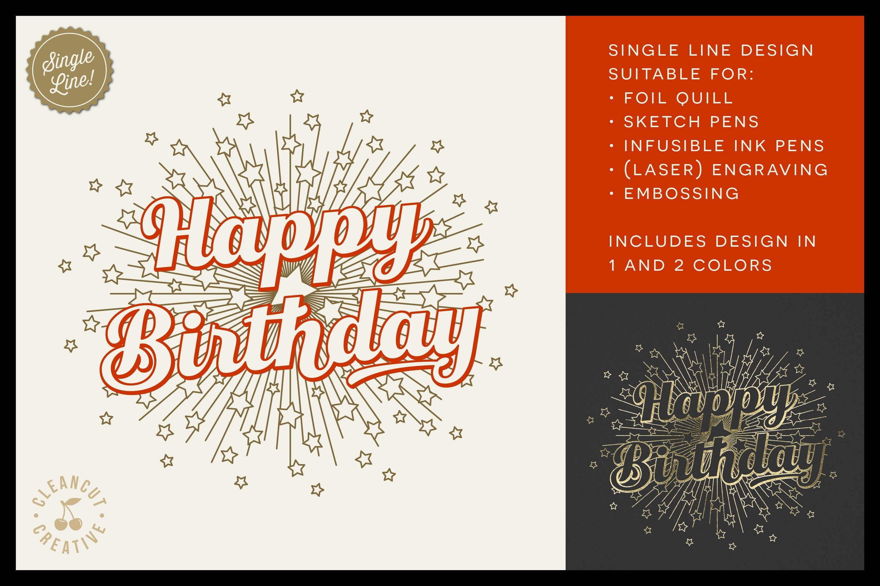 Download Happy Birthday Single Line Sketch Design Foil Quill Transfer Tool Svg So Fontsy