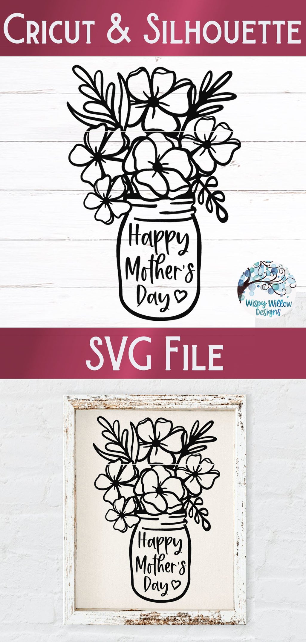 Happy Mother's Day Flowers in Mason Jar SVG - So Fontsy