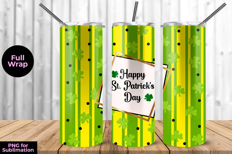 Happy St. Patrick's Day Clovers & Stripes 20 oz Skinny Tumbler Wrap ...