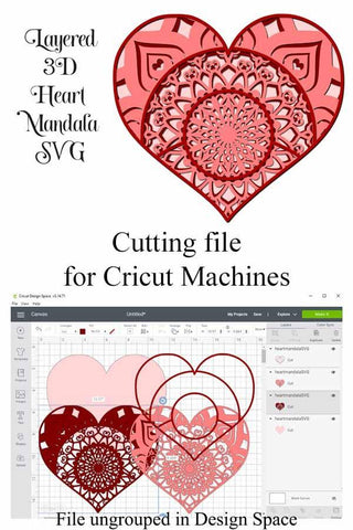 Download Heart Mandala 3d Layered Svg File 4 Layers For Cricut Or Cameo Cutting Machines So Fontsy