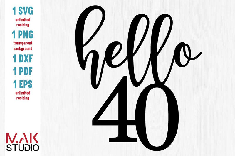 Hello 40 svg, Hello 40 svg file, Hello 40 cut file, 40th birthday svg ...