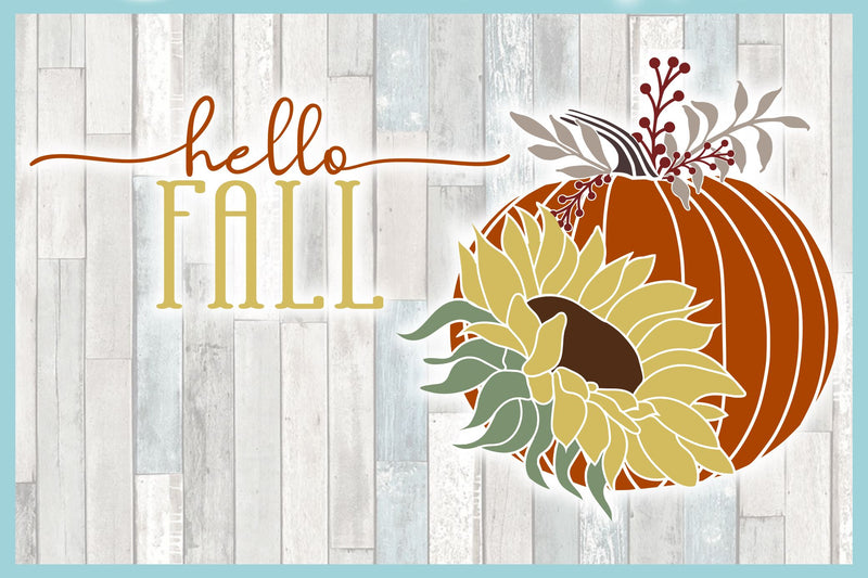 Hello Fall Quote With Pumpkin and Sunflower SVG - So Fontsy