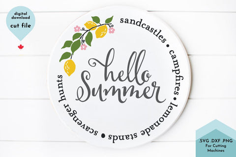 Download Hello Summer Lemon Wreath Round Words Svg Cut File So Fontsy