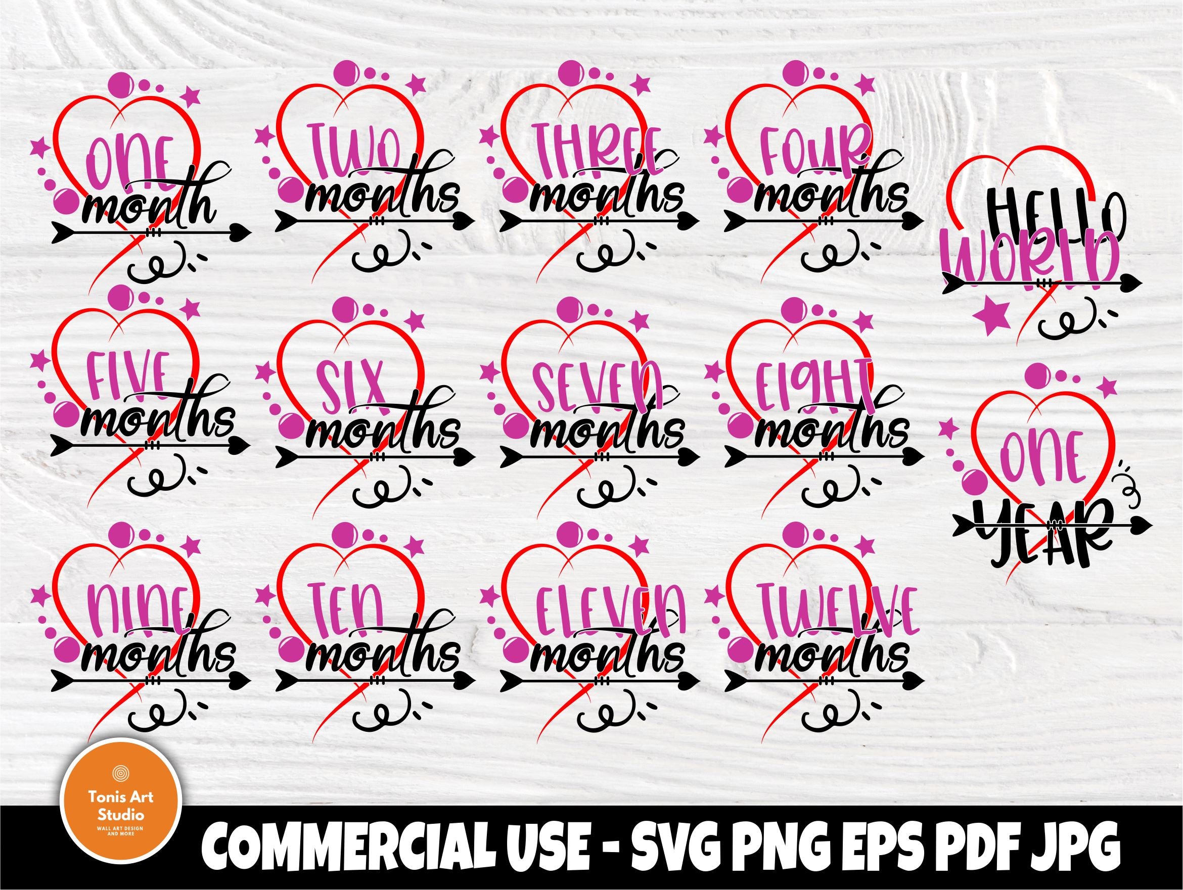 Hello World Svg Baby Milestones Svg Baby Months Svg Monthly Milestones Svg Svg Cut Files For Cricut Silhouette Baby First Year Svg So Fontsy