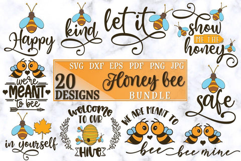 Download Honey Bee Bundle Of 20 Designs Svg Files For Cutting Machines Cricut Silhouette Sublimation Designs Bee Pun Svg Bee Happy Bee Kind So Fontsy