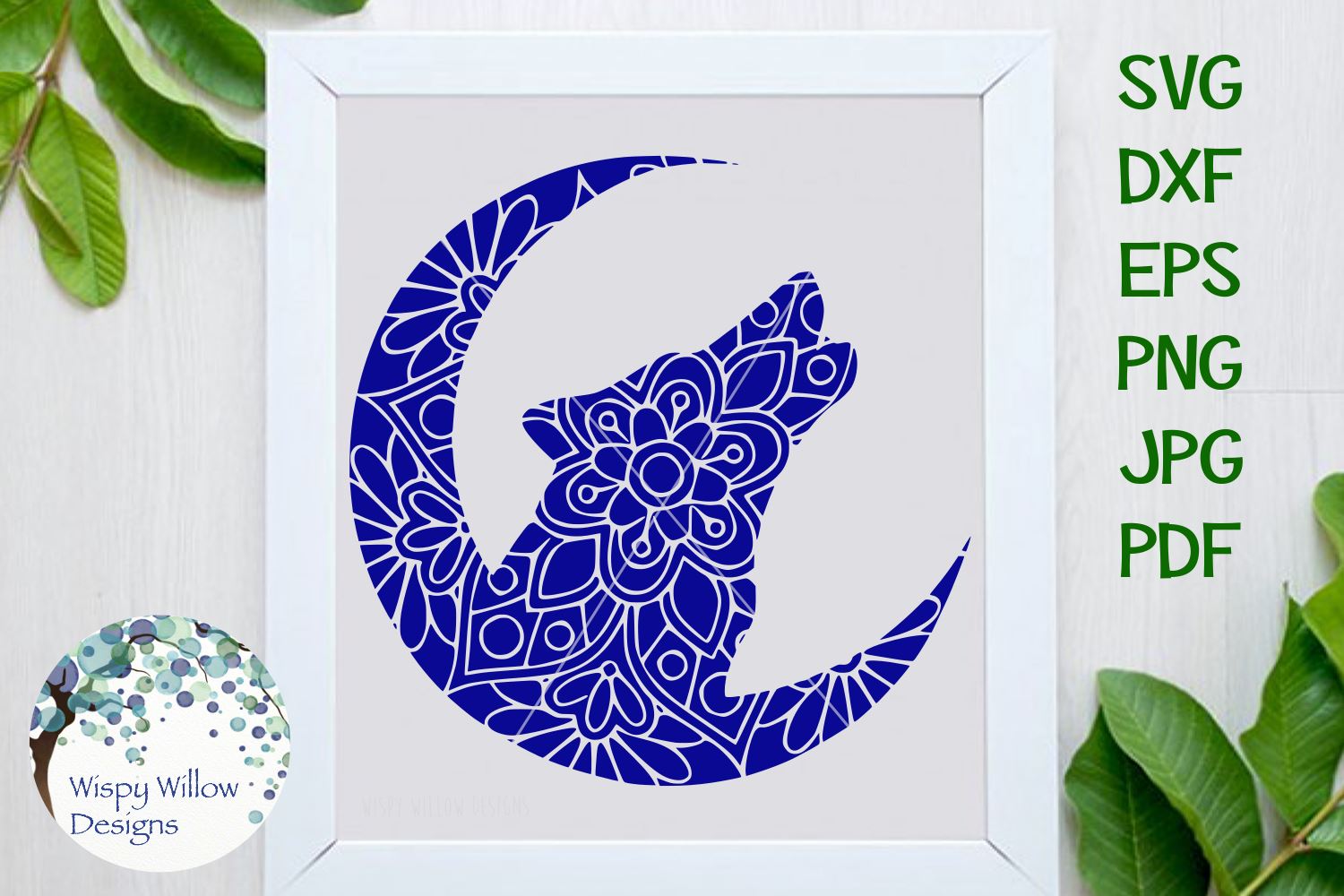 Download Howling Wolf In Moon Floral Mandala So Fontsy