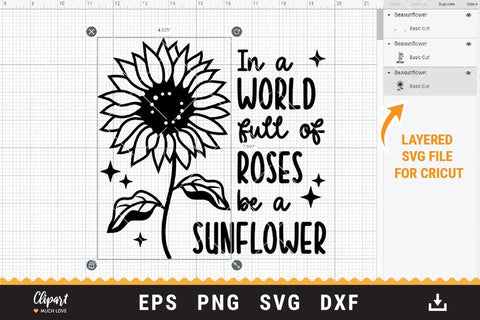 Download In A World Full Of Roses Be A Sunflower Svg Sunflower T Shirt Svg Dxf Png Cricut Silhouette So Fontsy