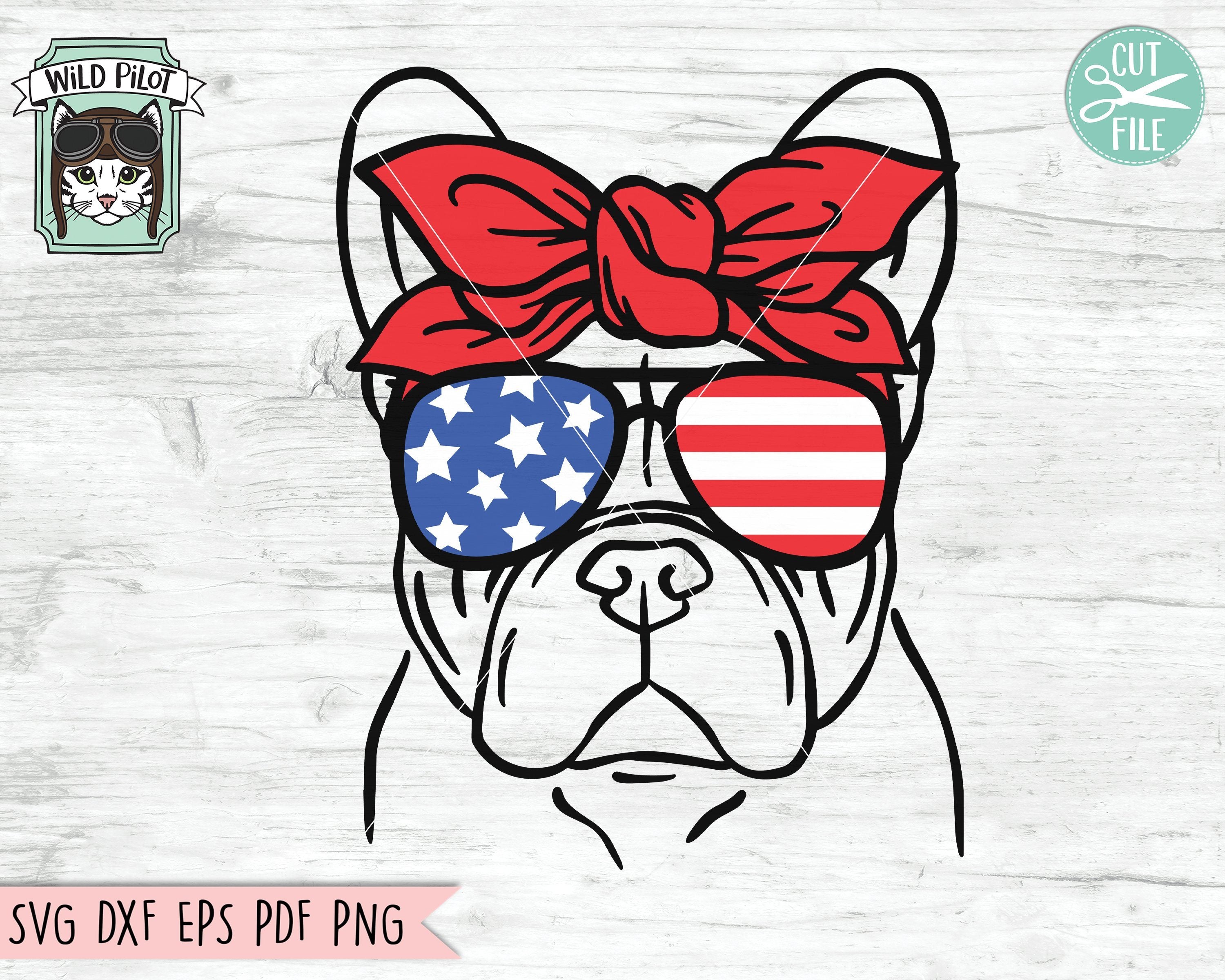 Download July 4th American Flag French Bulldog Sunglasses Svg Cut File So Fontsy