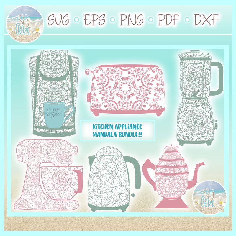 Download Kitchen Appliance Mandala Zentangle Bundle SVG - So Fontsy