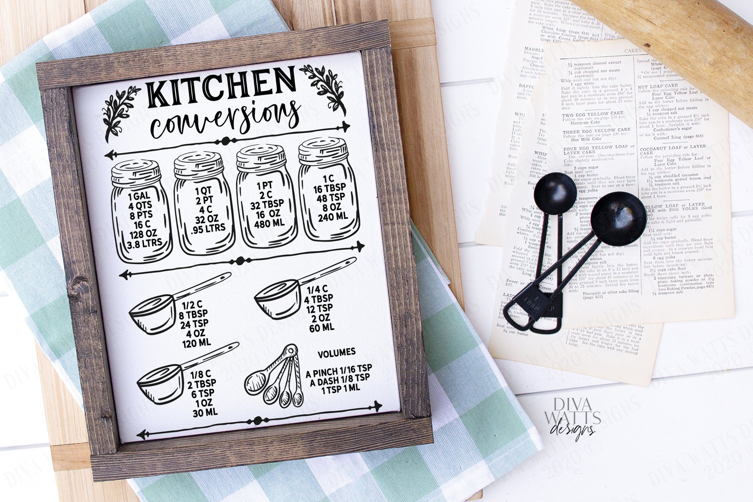 Download Kitchen Conversions Chart Cheat Sheet Farmhouse Sign So Fontsy