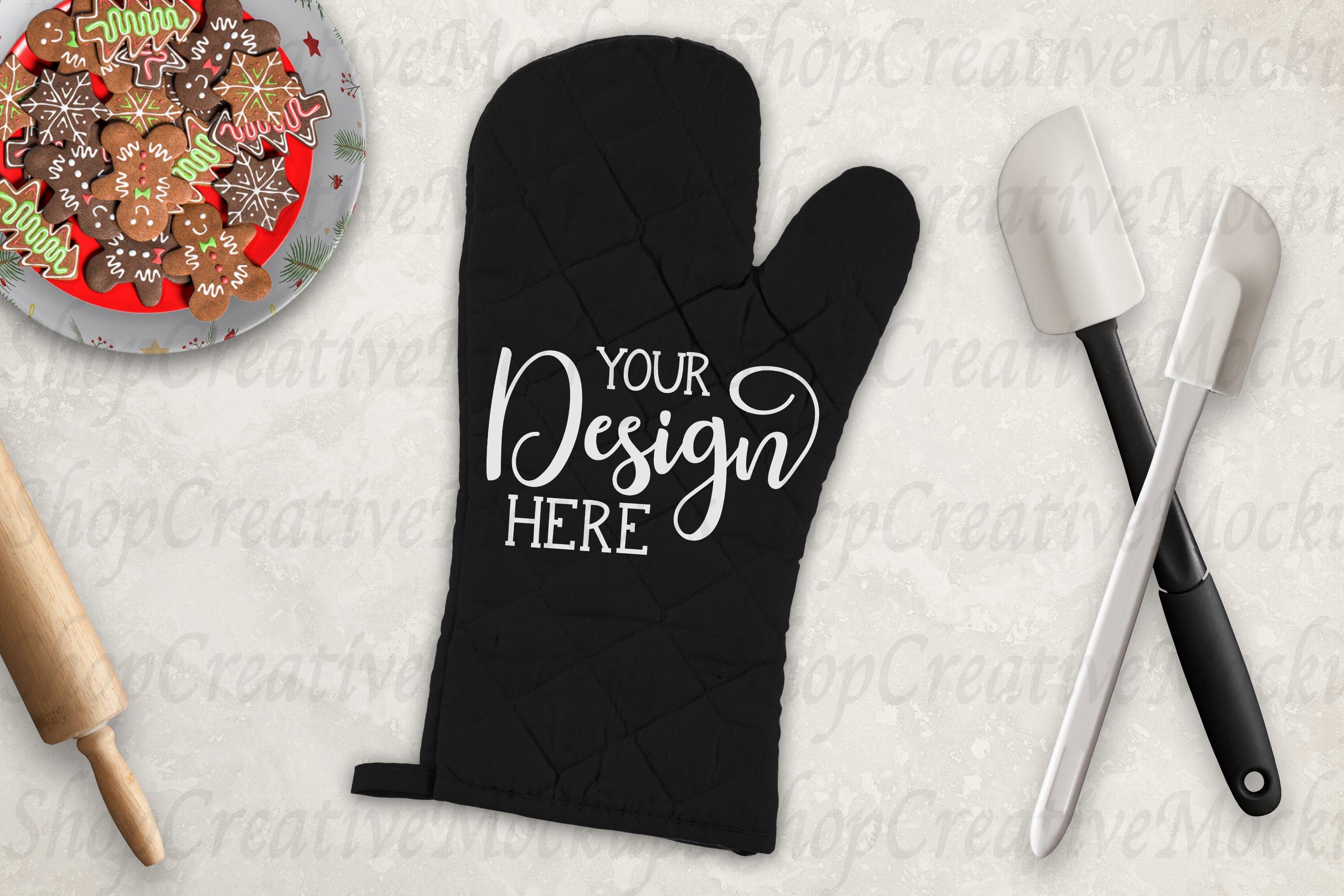 Download Kitchen Oven Mitt Black Christmas Mockup So Fontsy