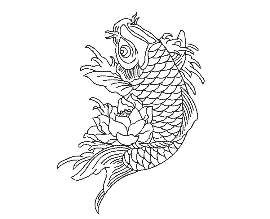 black and white koi fish drawings flowers