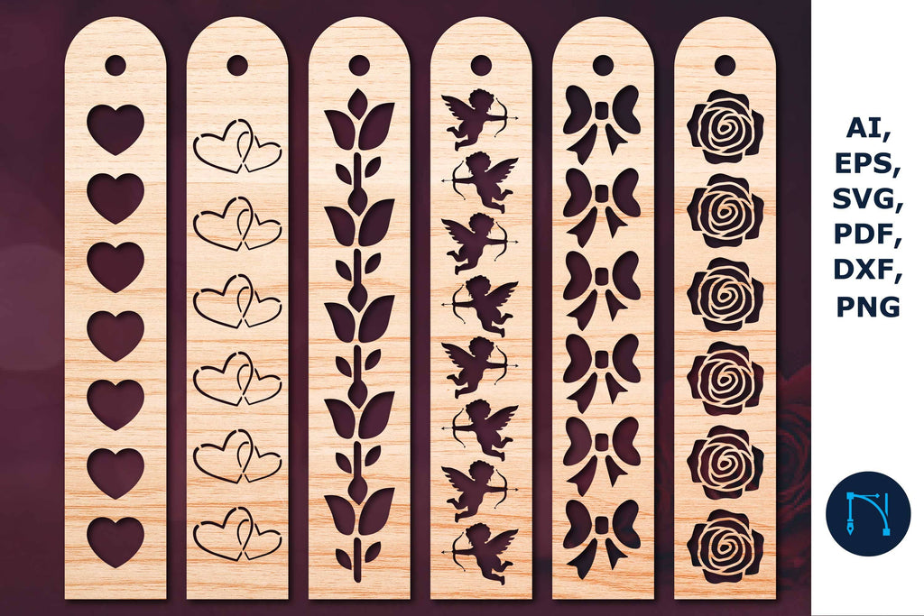 Laser cut Valentine Bookmark SVG Bundle - So Fontsy