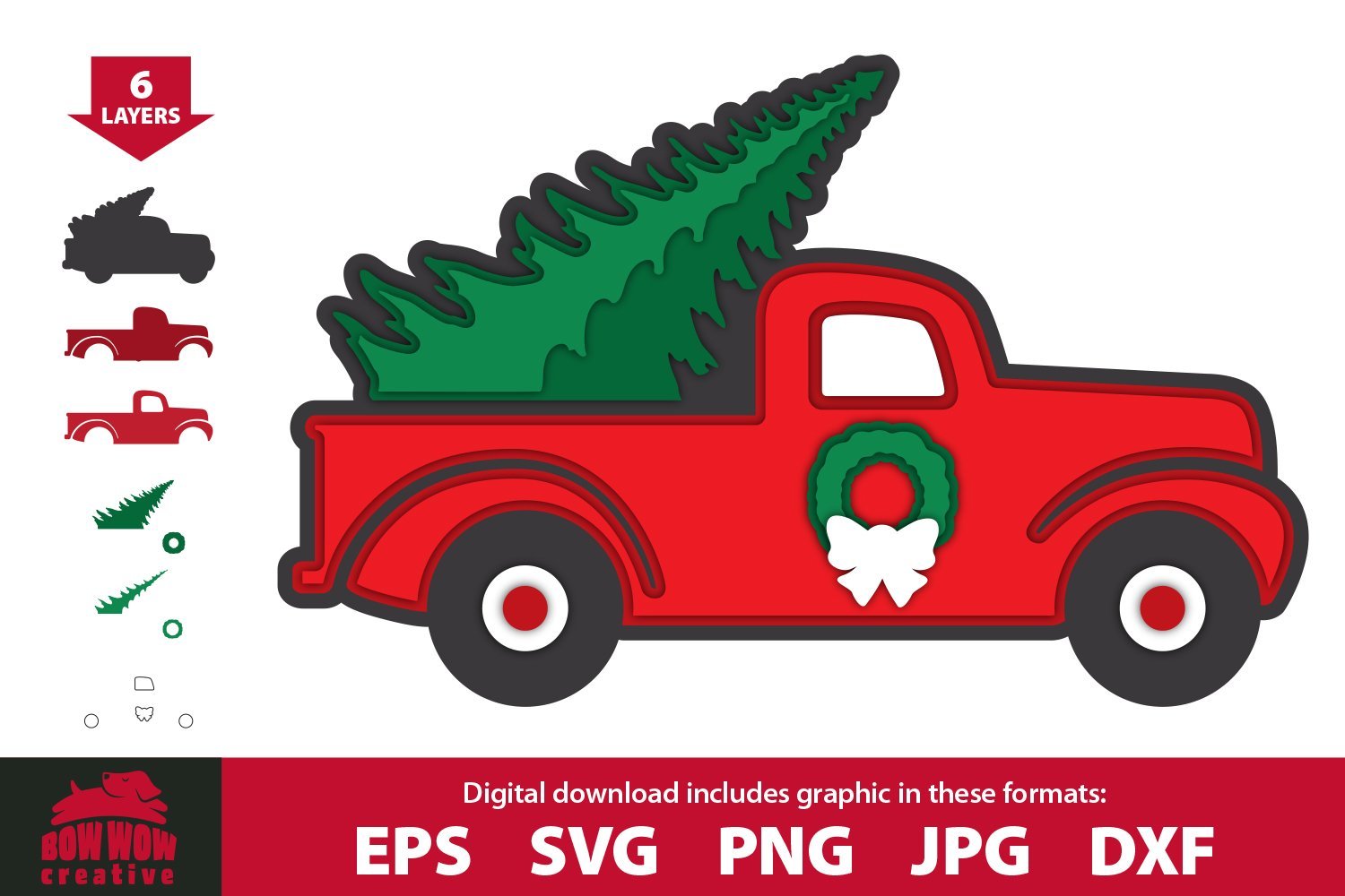Download Layered 3d Vintage Christmas Tree Truck Cutting File Clipart So Fontsy