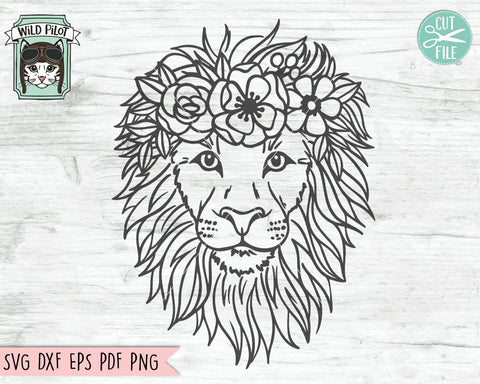 Lion Svg File Lion With Flower Crown Svg Lion Cut File Animal Face Svg Floral Crown Svg Lion With Flowers On Head Cut File Cute Lion Face Svg File So Fontsy