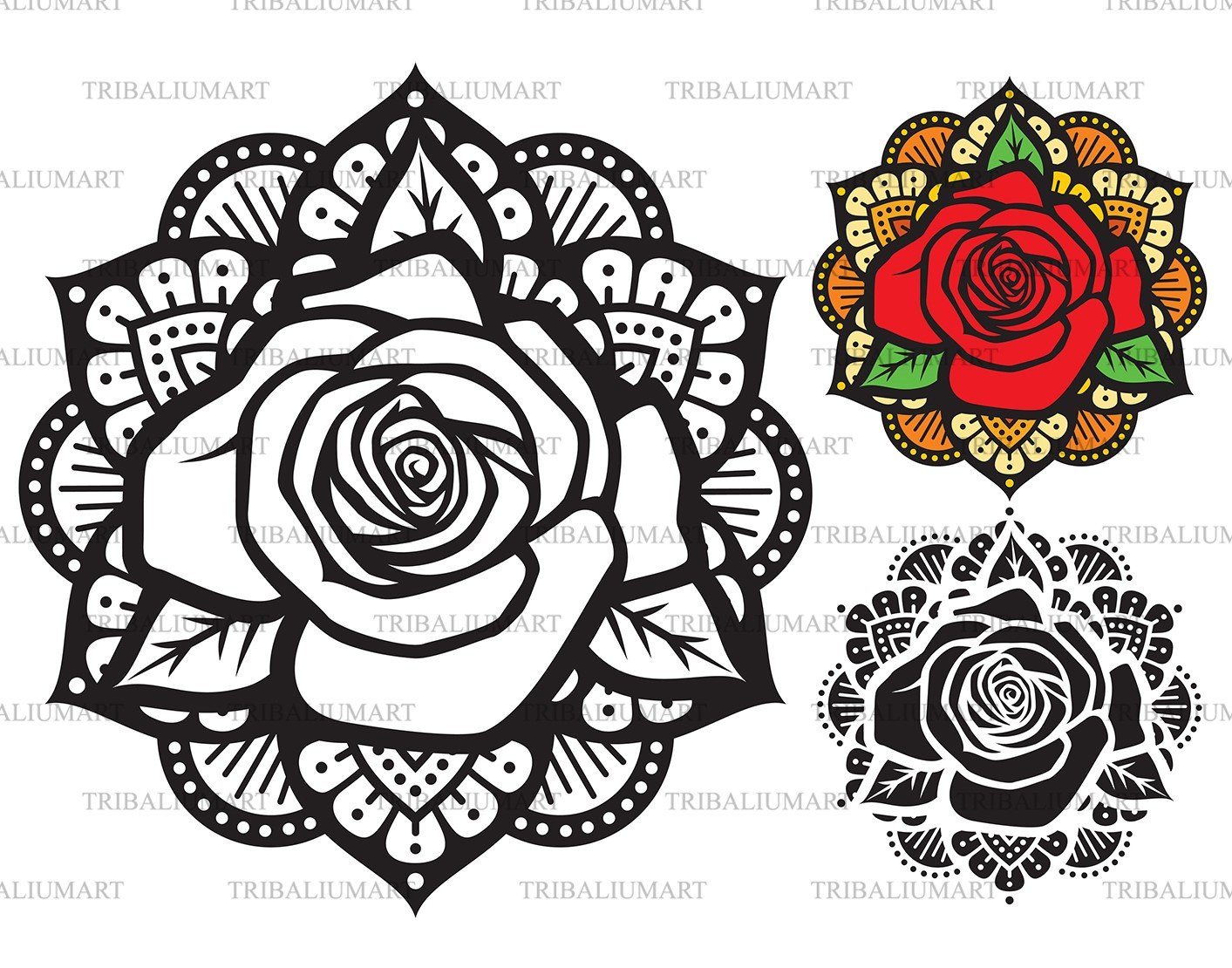Download Mandala Rose Boho Design Cut Files For Cricut Clip Art Silhouette Eps Svg Pdf Png Dxf Jpeg So Fontsy