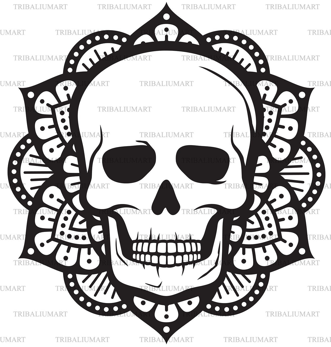 Download Mandala Skull Boho Design Cut Files For Cricut Clip Art Silhouette Eps Svg Pdf Png Dxf Jpeg So Fontsy