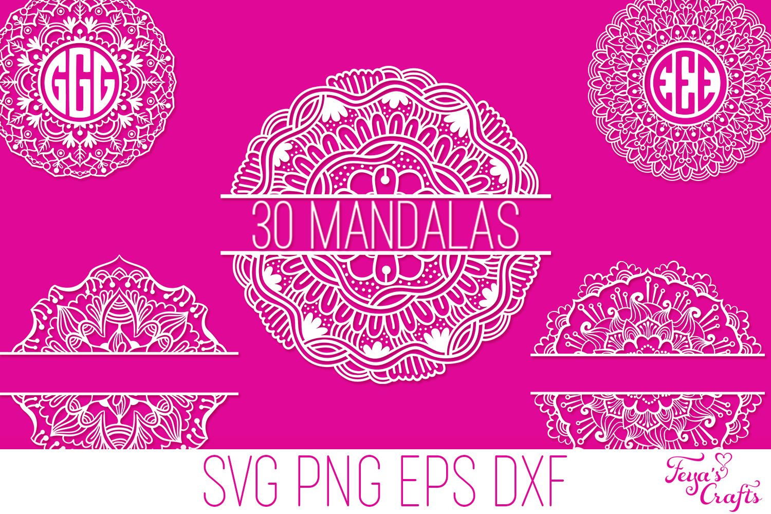 Download Mandala Svg Cut Files Bundle 30 Regular Mandalas Split Mandalas Monogram Mandalas