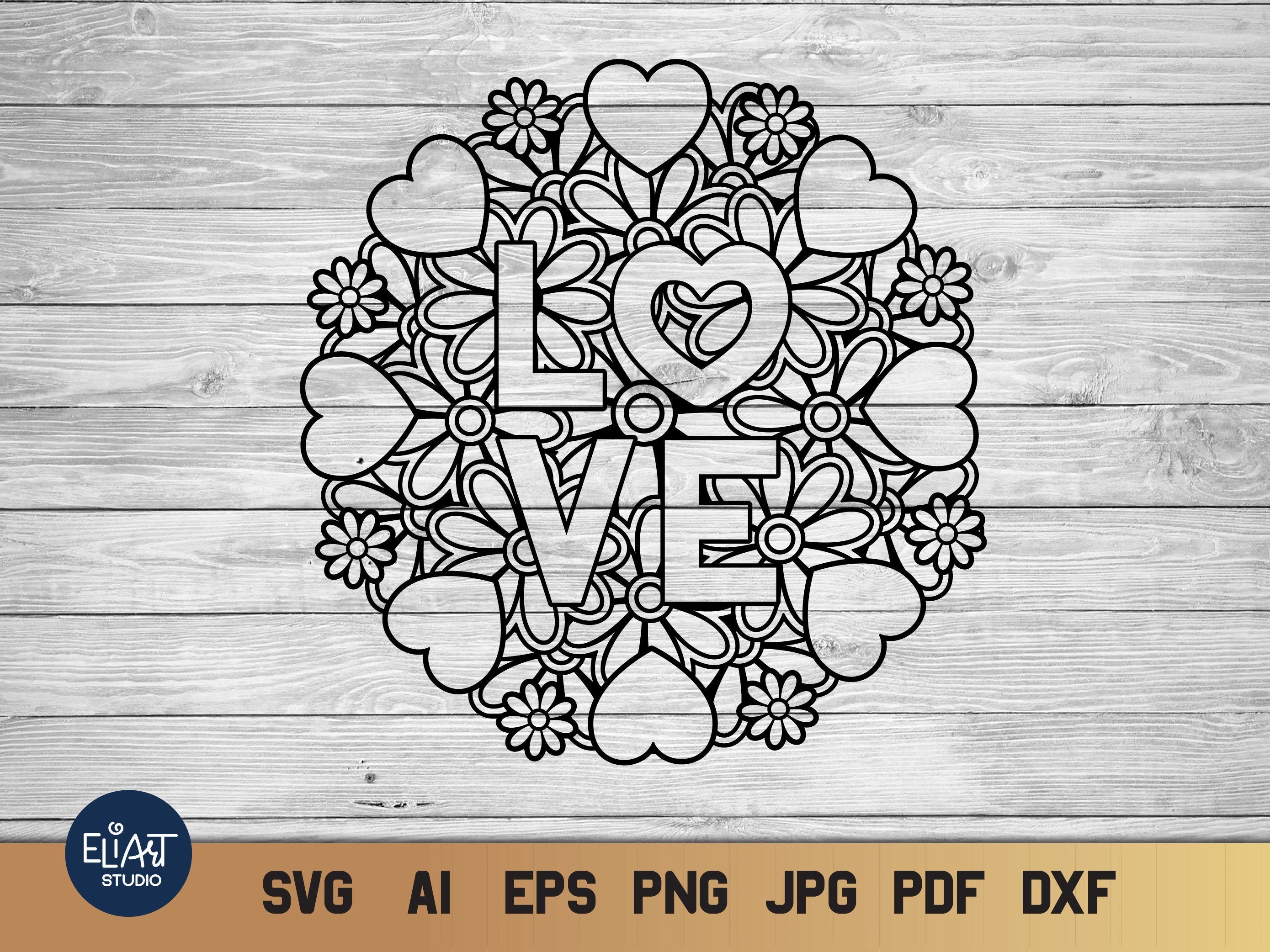 Mandala Svg With Hearts And Flowers Love Svg Valentines Day Design So Fontsy