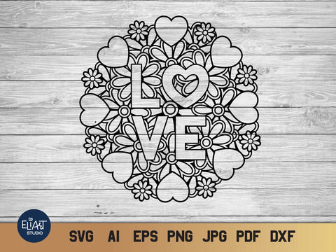 Download Mandala Svg With Hearts And Flowers Love Svg Valentines Day Design So Fontsy