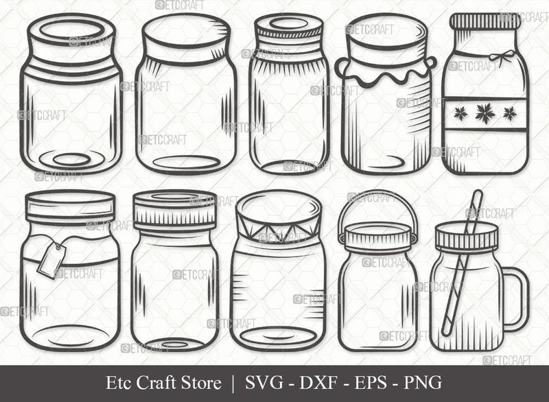Download Mason Jars Outline SVG Cut File | Bottle Svg | Jar Svg ...