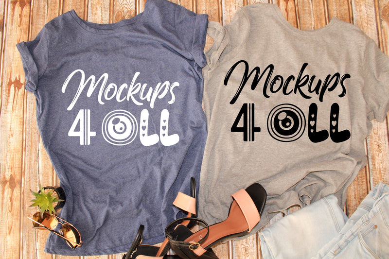 Download Matching Heather Grey & Blue T-Shirts Mockups,Lifestyle Mock Up Shirt, - So Fontsy