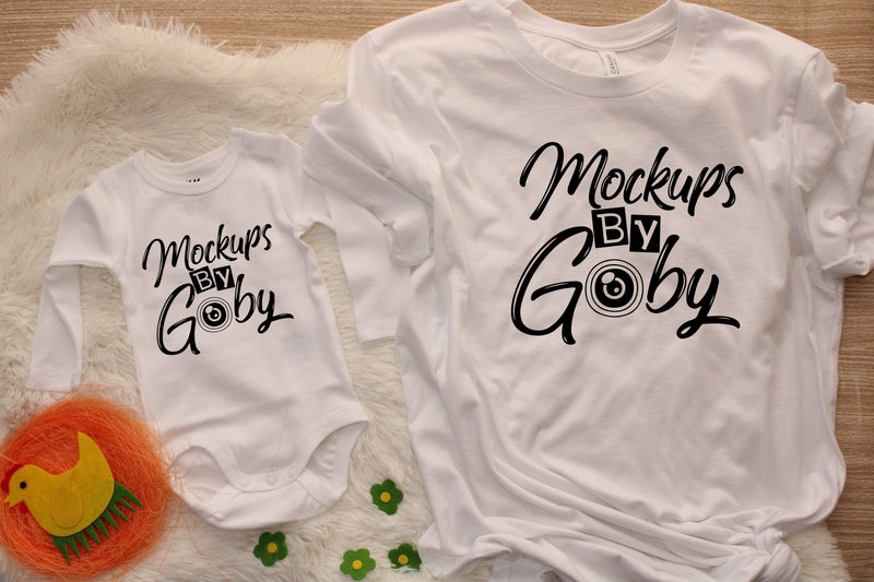 Download Matching White T-shirt Mockups, Family, Baby Bodysuit Mock ...