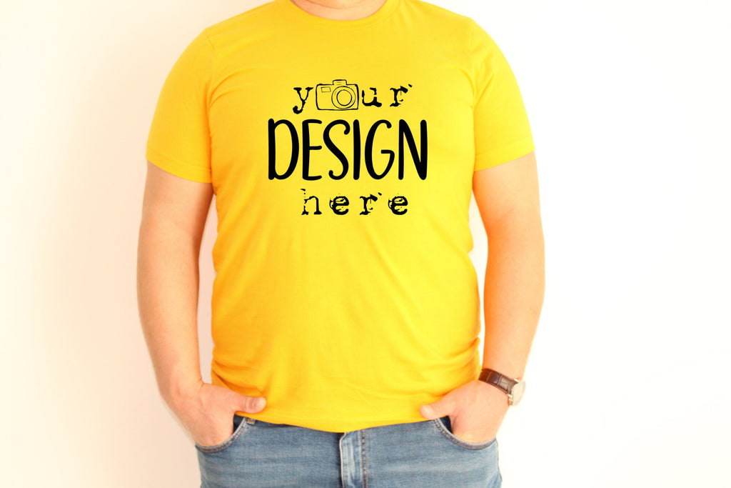 Download Model Mockup Men, Gold Shirt, Maize Yellow Tshirt Mock up ...