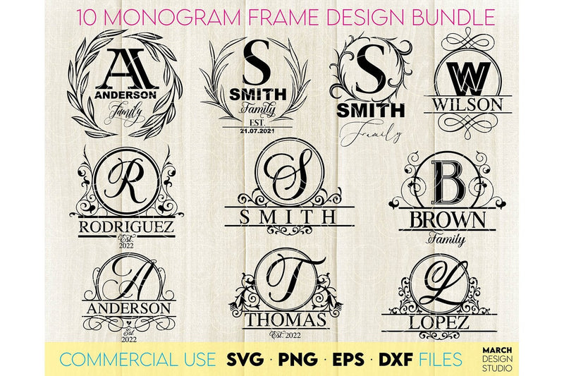 Monogram SVG Bundle, Family Monogram SVG, Last Name Monogram Frame ...