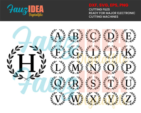 Download Monogram Svg Png Laurel Monogram Alphabet Digital Download For Cricut Silhouette Glowforge 26 Individual Svg Png Cut Files So Fontsy