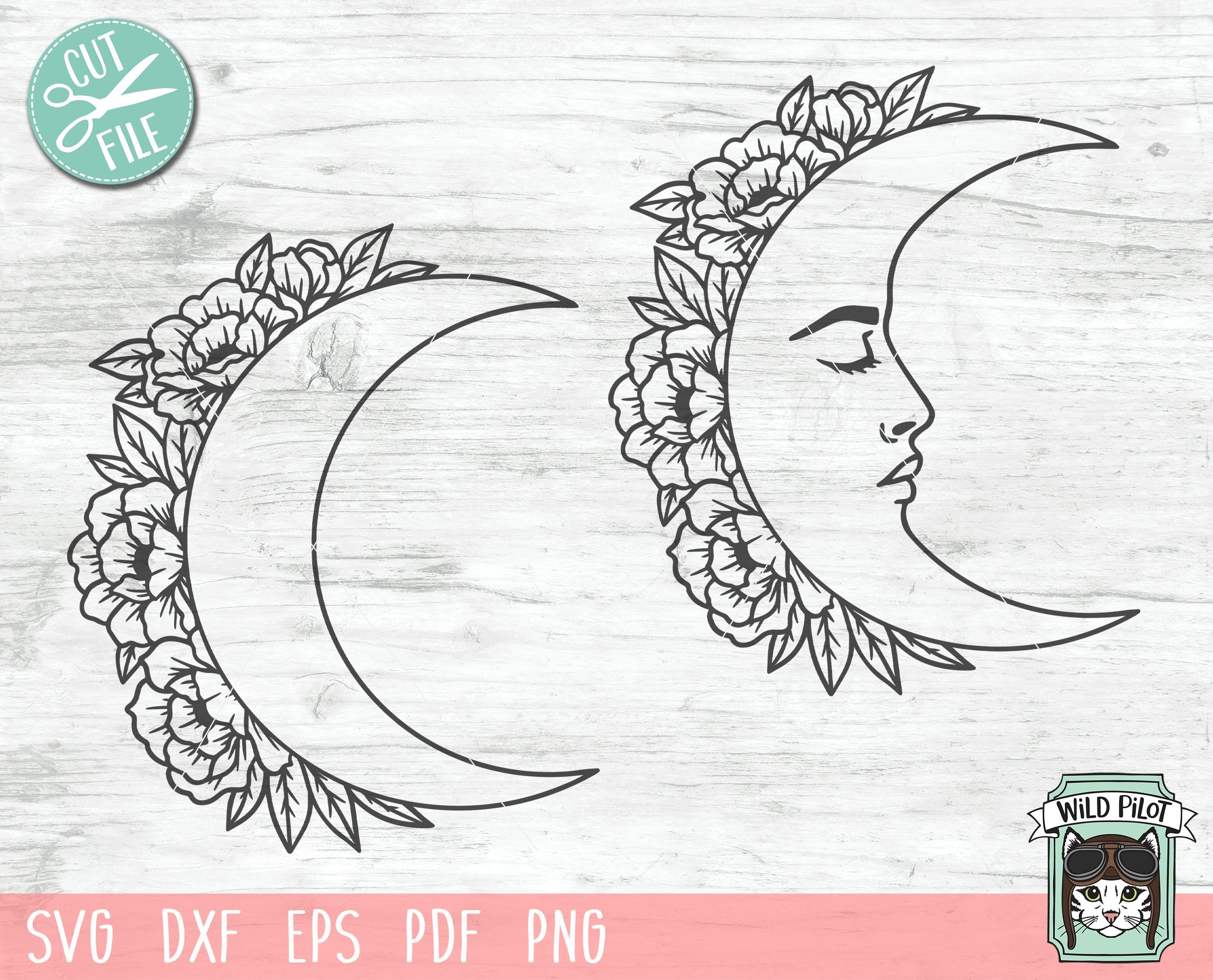 Download Moon Flowers Svg File Moon Floral Svg Man In The Moon Svg File Moon Face With Flowers Svg Moon Flower Cut File Moon Face Profile Svg File So Fontsy