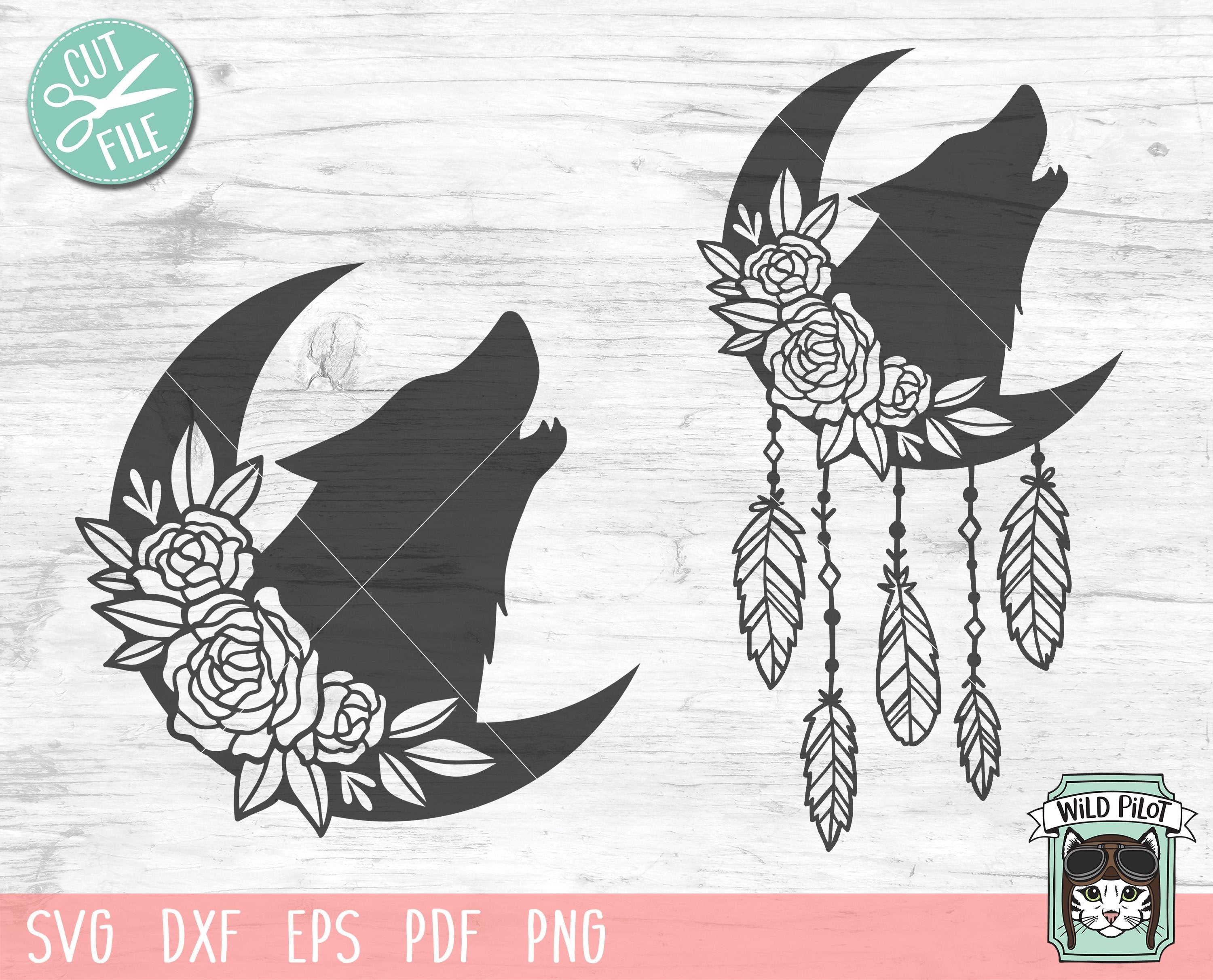 Download Moon Wolf Floral Feather Dream Catcher Svg Cut File So Fontsy