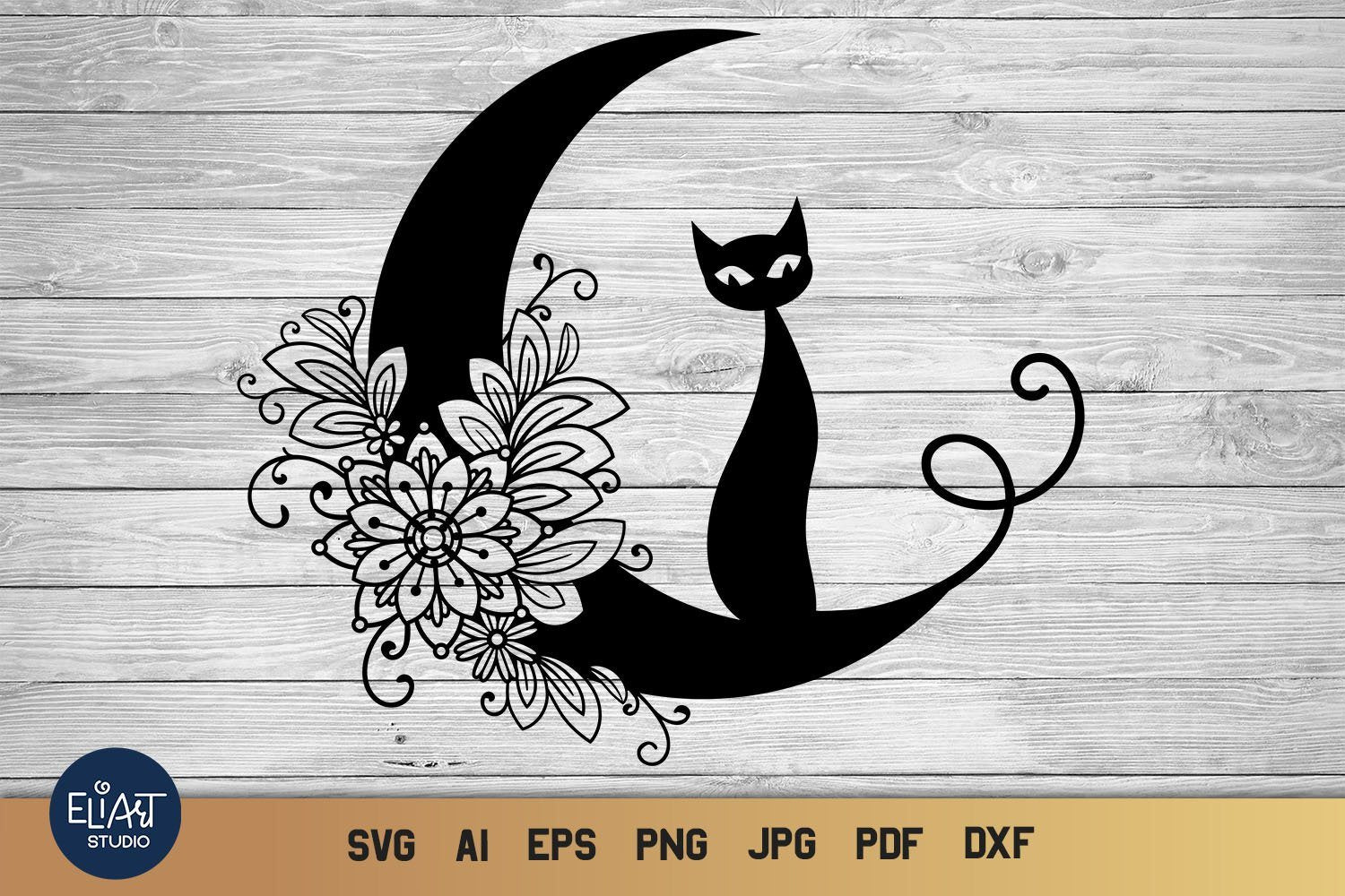 Download Moon Svg Crescent Moon Svg With Cat And Flowers Half Moon Svg Cat Svg So Fontsy