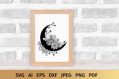 Download Moon Svg Crescent Moon Svg With Mandala And Flowers Half Moon Svg So Fontsy