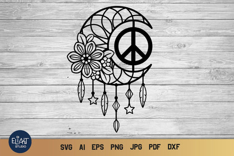 Moon Svg Dream Catcher With Peace Sign Boho Dreamer Svg So Fontsy