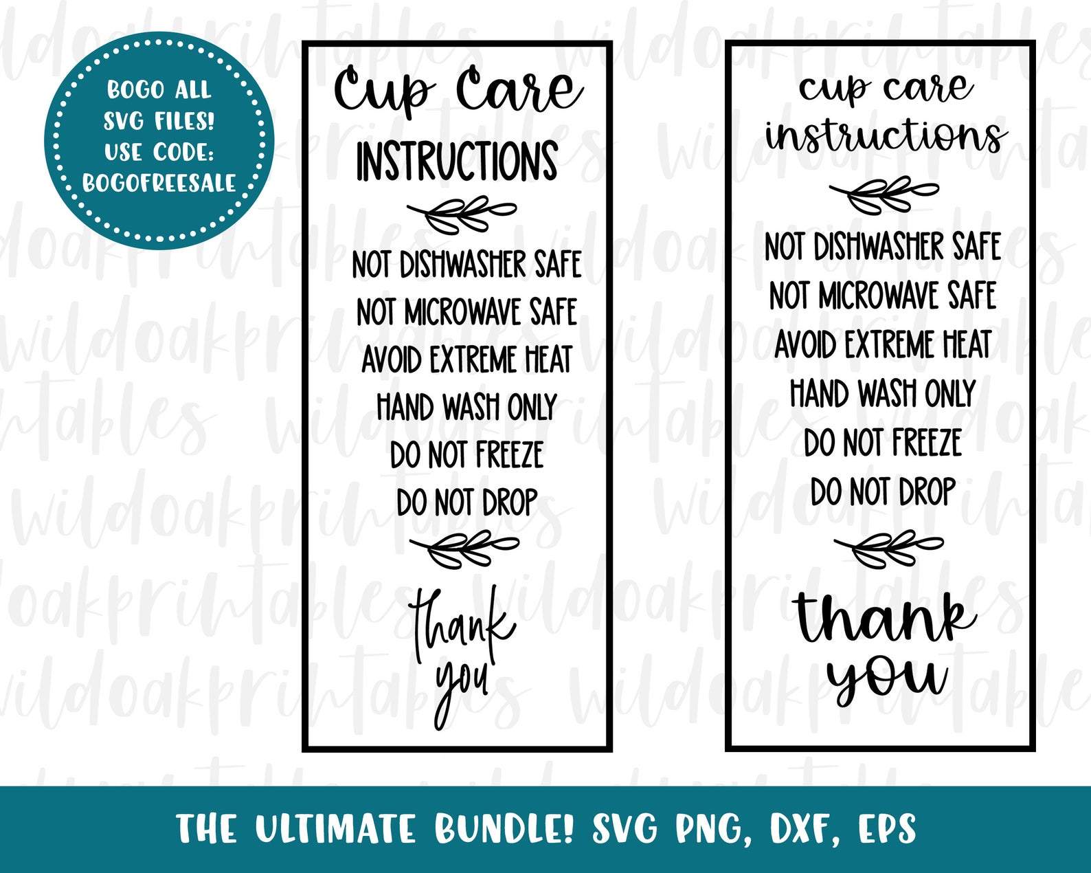 READY TO PRINT Tumbler Cup Care Instructions Card Printable 