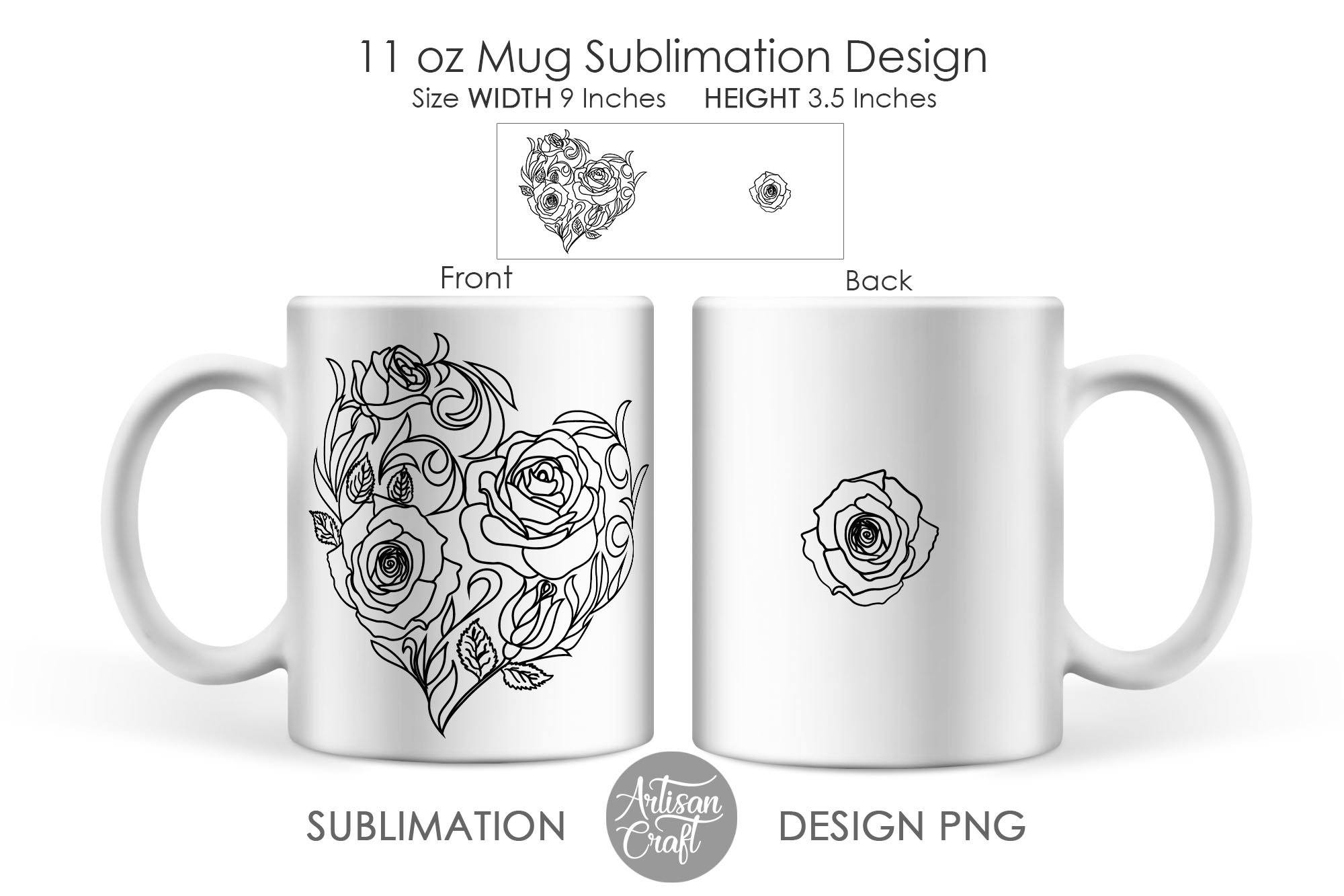 Mug Sublimation Design Rose Heart 11oz Mug So Fontsy