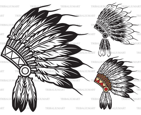 Download Native American Chief Headdress Cut Files For Cricut Clip Art Silhouette Eps Svg Pdf Png Dxf Jpeg So Fontsy