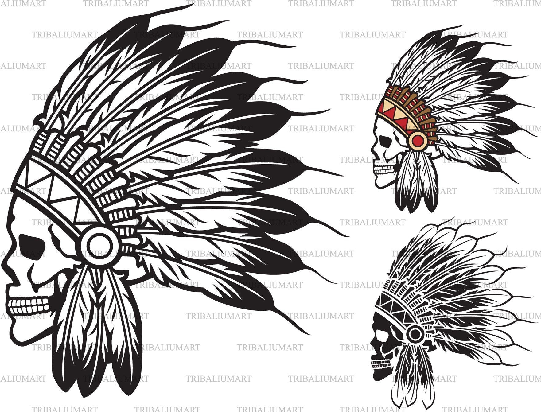 Download Native American Chief Headdress With Skull Cut Files For Cricut Clip Art Silhouette Eps Svg Pdf Png Dxf Jpeg So Fontsy