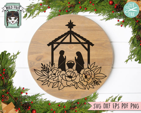 Download Floral Christmas Nativity Scene Svg Cut File So Fontsy