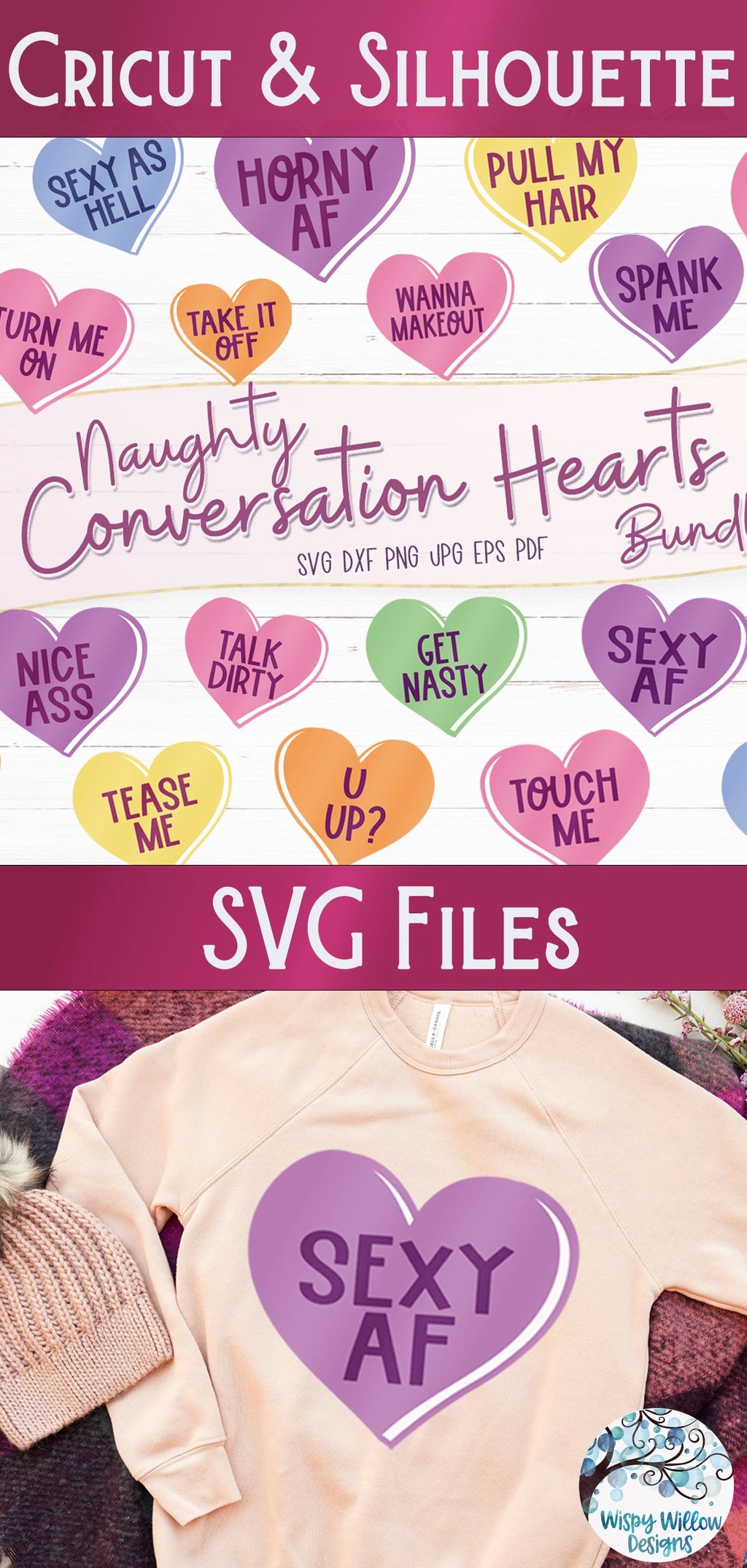 Naughty Valentine's Day Conversation Hearts SVG Bundle - So Fontsy