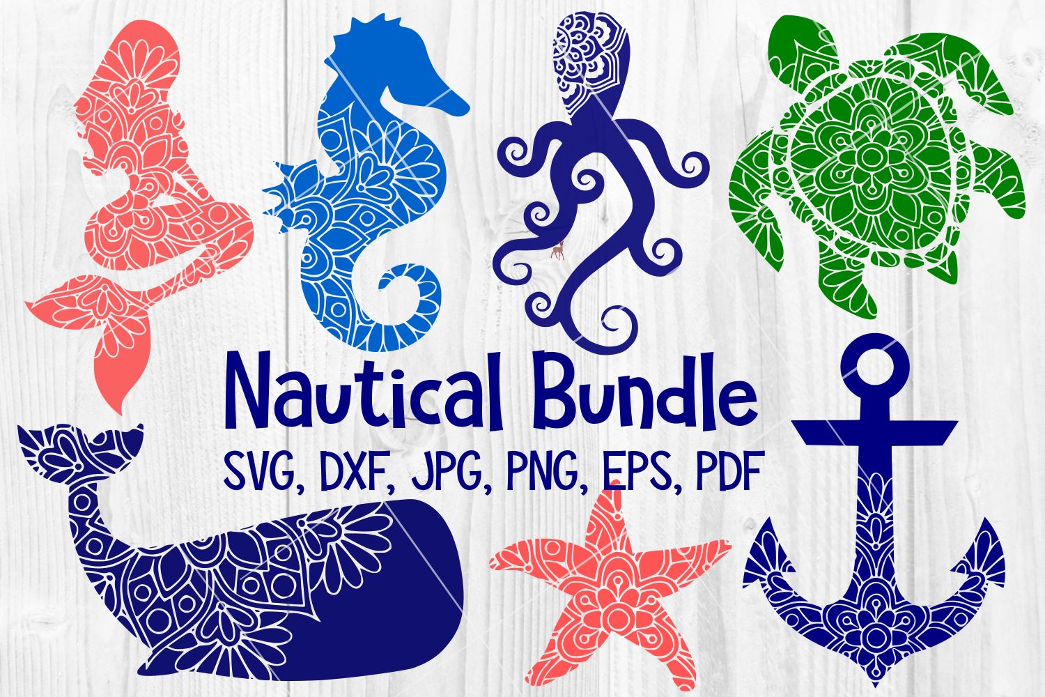 Download Nautical Mandala Bundle Mermaid Whale Turtle Anchor Starfish Octopus Seahorse So Fontsy