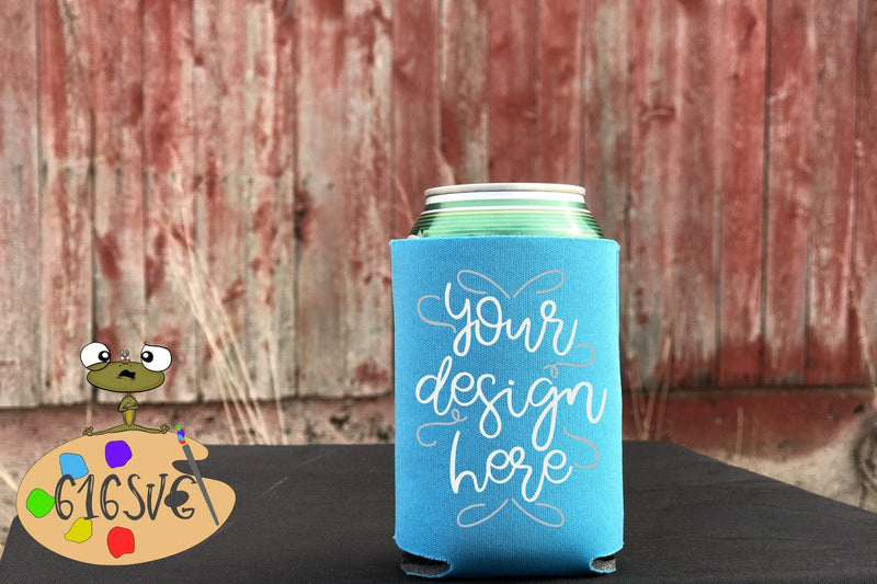 Download Neon Blue Can Cooler Mockup - So Fontsy