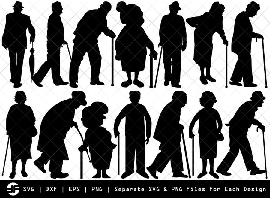 Download Old Man Old Woman Svg Silhouette Bundle Svg Cut File So Fontsy