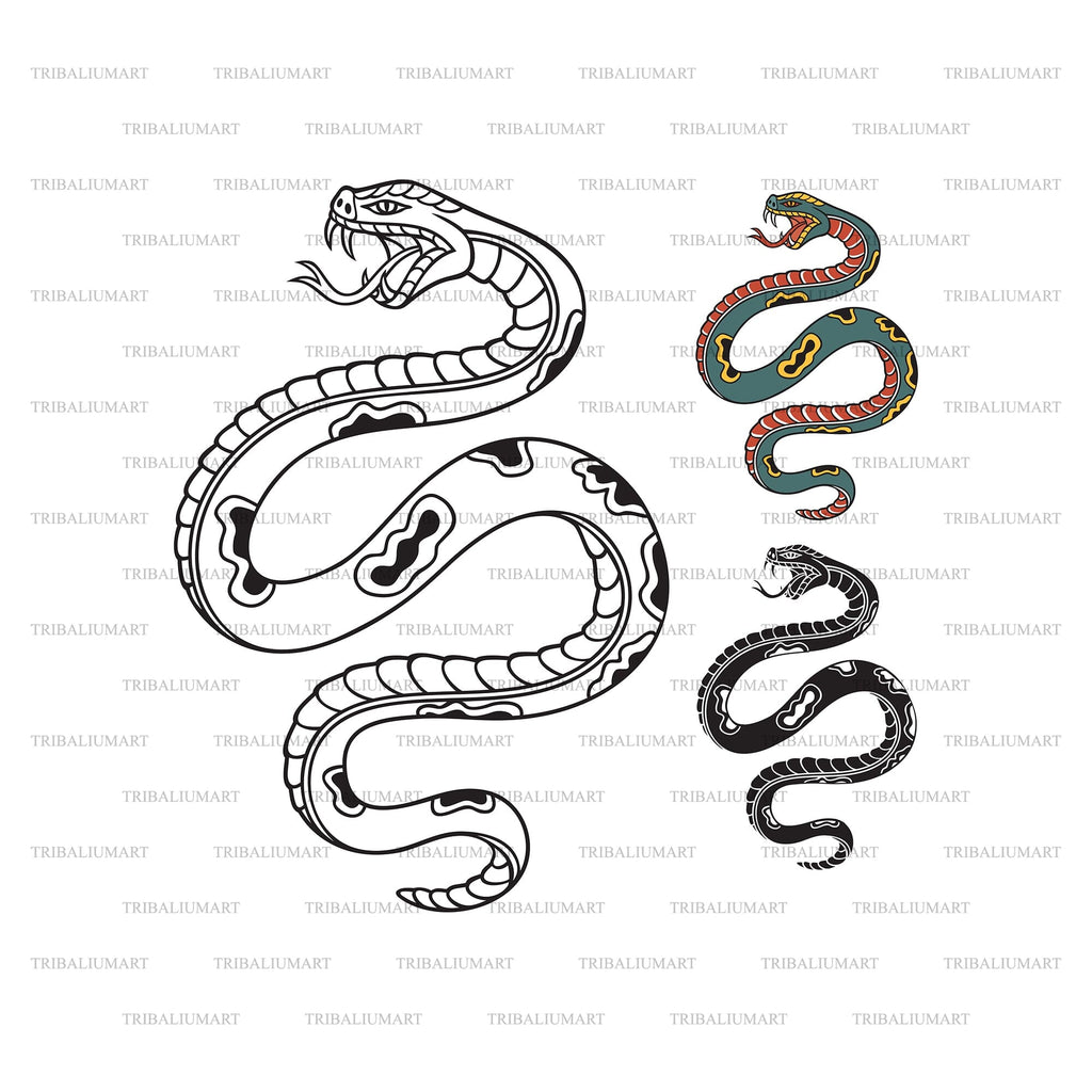 Old School Style Tattoo Snake. Cut file for Cricut. Clip Art silhouette ...